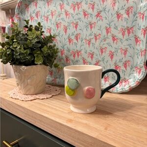 Anthropologie Mug with Green and Pink Accents
